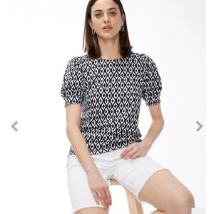 Chicos size 4 women’s US XXL black white Diamond Puff Sleeve Slub Tee